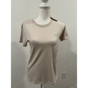 Puma Womens Monochromatic Tee Desert Dust Beige Logo Short-Sleeve T-Shirt XS NEW